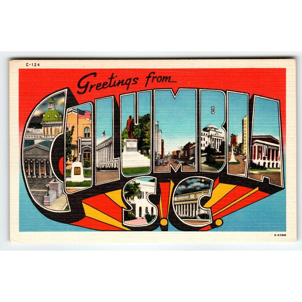 Vintage "Greetings from Columbia S.C." Postcard Linen Era Asheville Post Card Co